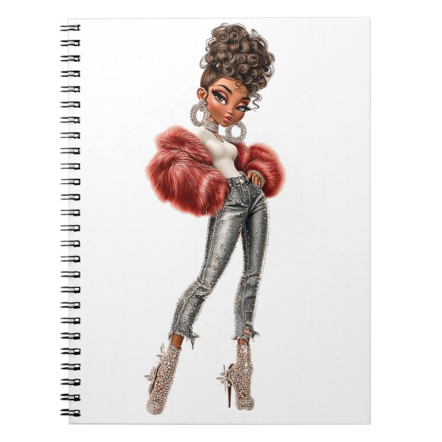 Carnet Red Fur Glam Girl Spiral Photo Notebook (Devant)