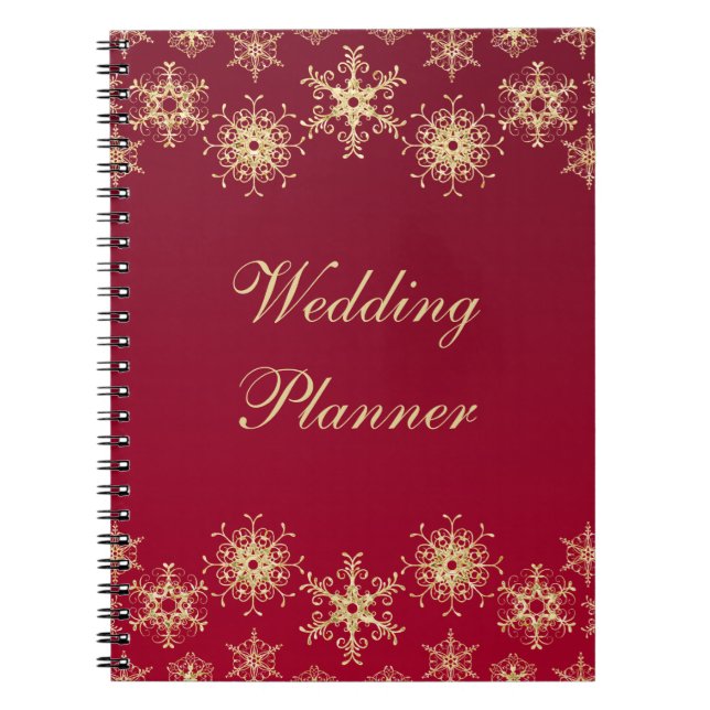 Carnet Red, Gold Snowflakes Wedding Planner Notebook (Devant)