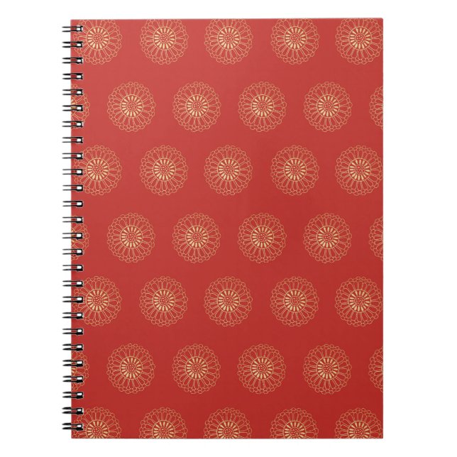 Carnet Red | Golden Zinnia Flower Medallions (Devant)