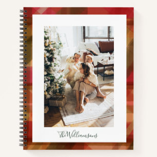 Carnet Red Green Abstrait Plaid Rustic Photo Noël