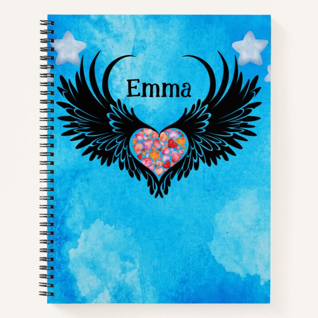 Carnet Red heart angel black wings (Devant)