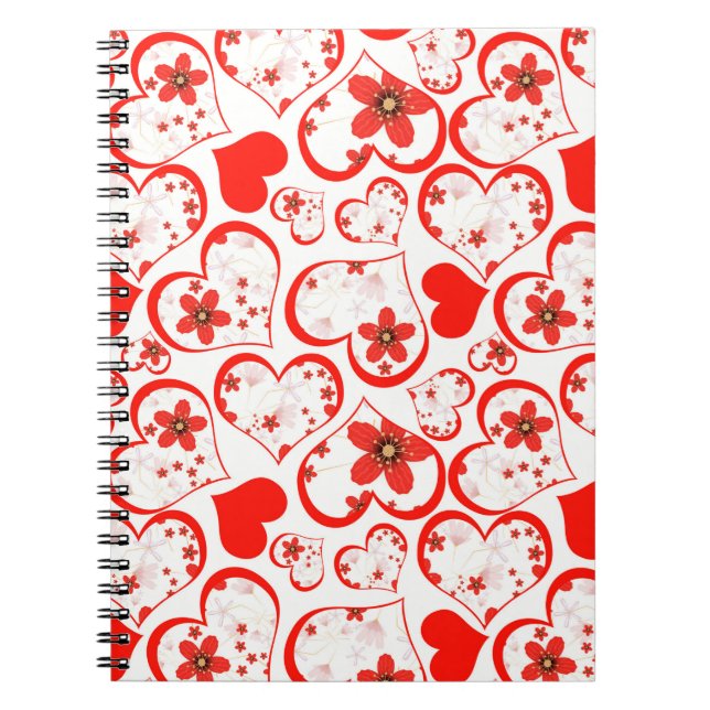Carnet Red Hearts and flowers on a white (Devant)