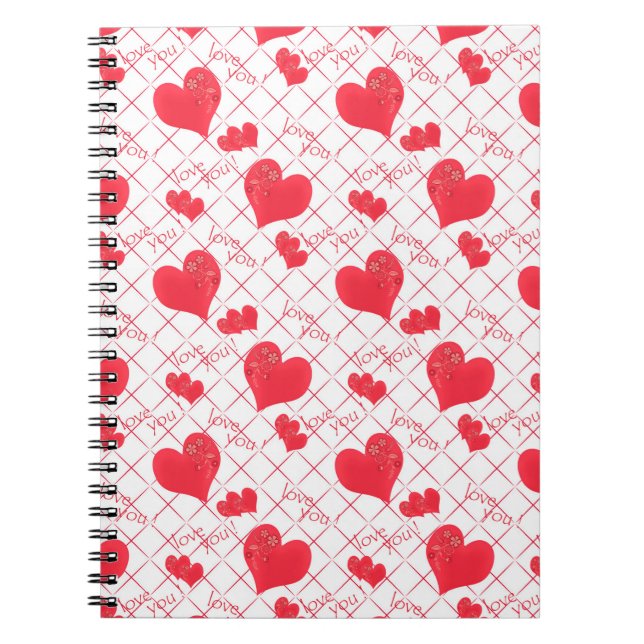 Carnet Red hearts, texte, love you, red and white. (Devant)