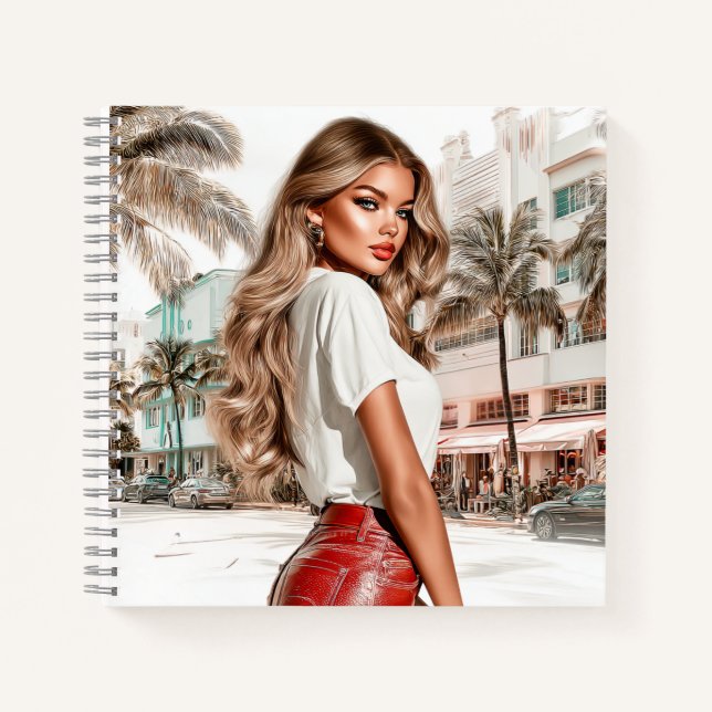 Carnet Red Leather Glam Girl Spiral Notebook (Devant)