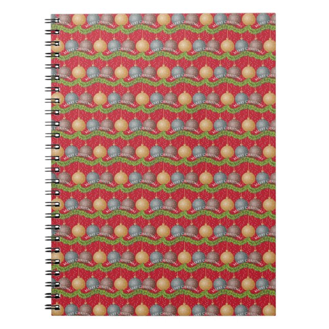 Carnet RED Merry Christmas ball ornaments pattern (Devant)