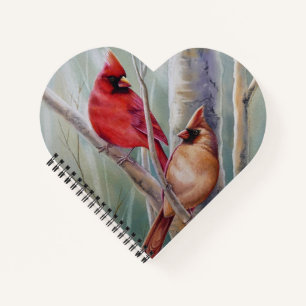 Carnet Red Northern Cardinal Bird Pair Aquarelle Art