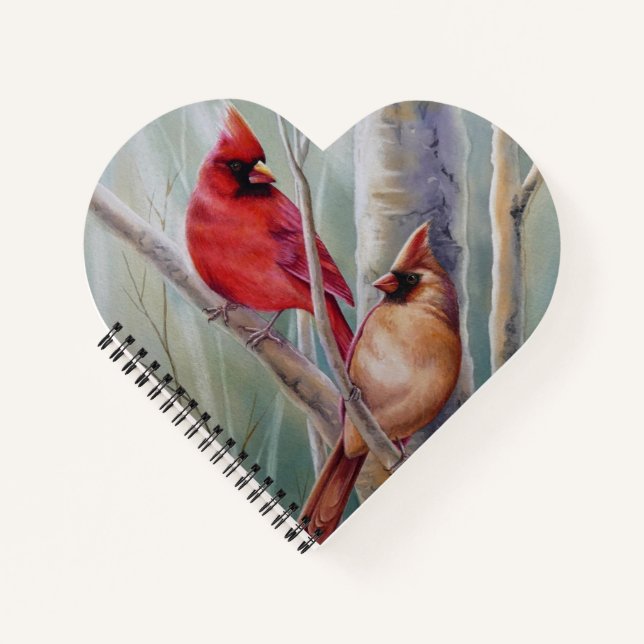Carnet Red Northern Cardinal Bird Pair Aquarelle Art (Devant)