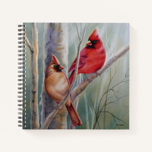 Carnet Red Northern Cardinal Bird Pair Aquarelle Art