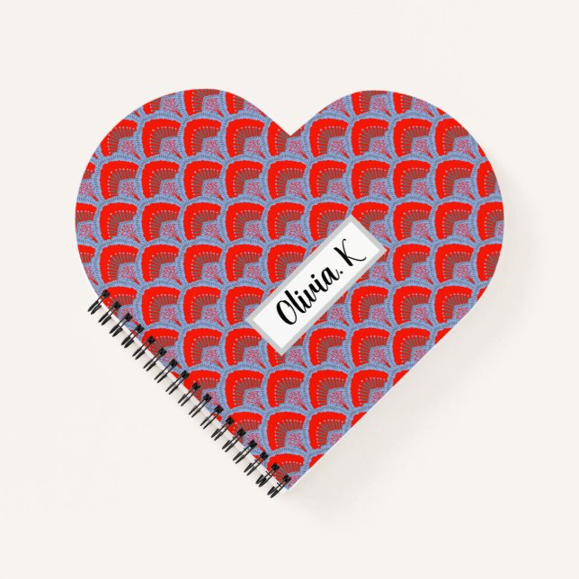 Carnet Red Peacock Feather Heart Shaped Spiral Notebook (Devant)
