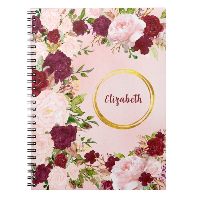 Carnet Red & Pink Roses with Golden Circle Personalized (Devant)