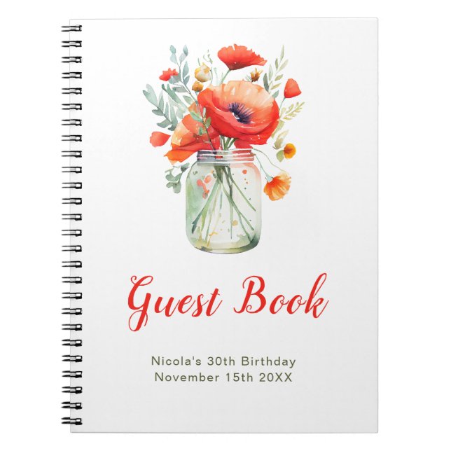 Carnet Red Poppies Mason Jar Birthday Party Guest Book (Devant)