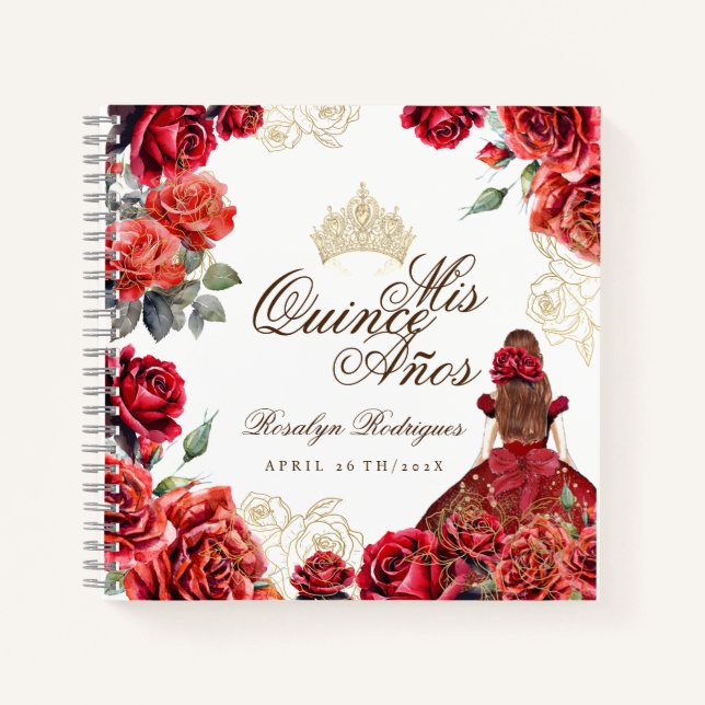 Carnet Red Rose Gold Elegant Mis Quince Invité (Devant)