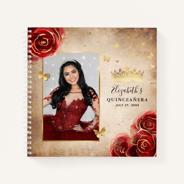 Carnet Red Rose Gold Elegant Photo Quinceanera Invité (Devant)