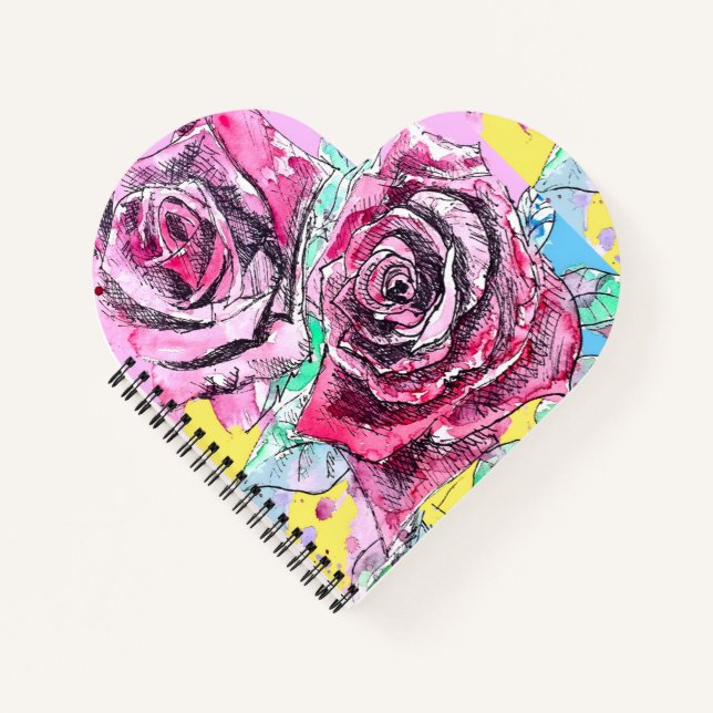 Carnet Red Rose Roses Watercolour Floral Flowers Flower (Devant)