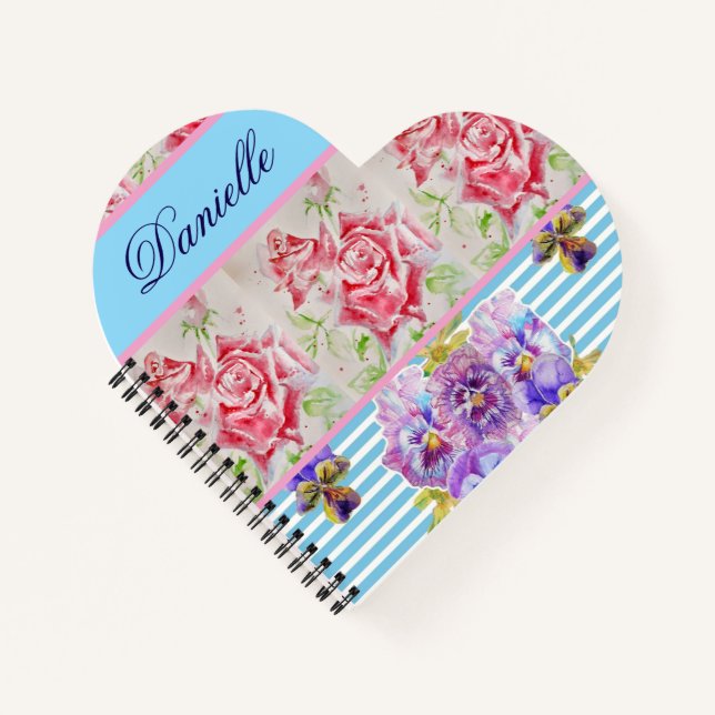 Carnet Red Rose Shabby Chic Watercolor Roses Pink Blue (Devant)