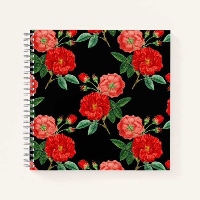Carnet Red Roses, Black Background, (Devant)