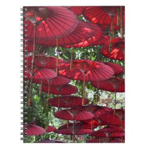 Carnet Red Umbrellas in the Sky - Asian Spiral Notebook