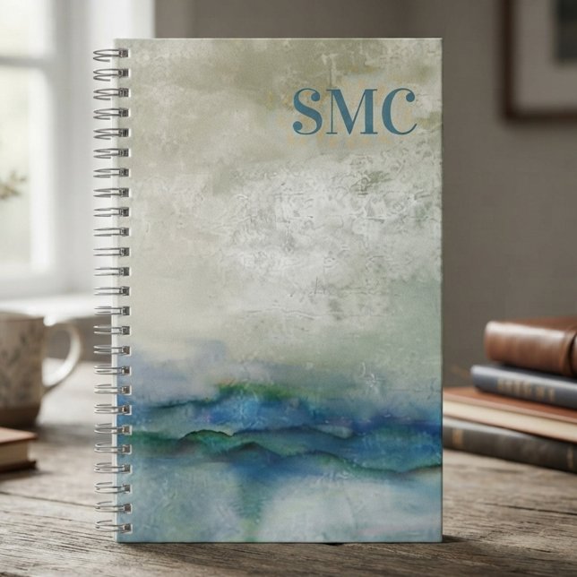 Carnet Reflet aquarelle bleu serein (Serene watercolor grief journal for processing loss during bereavement.)