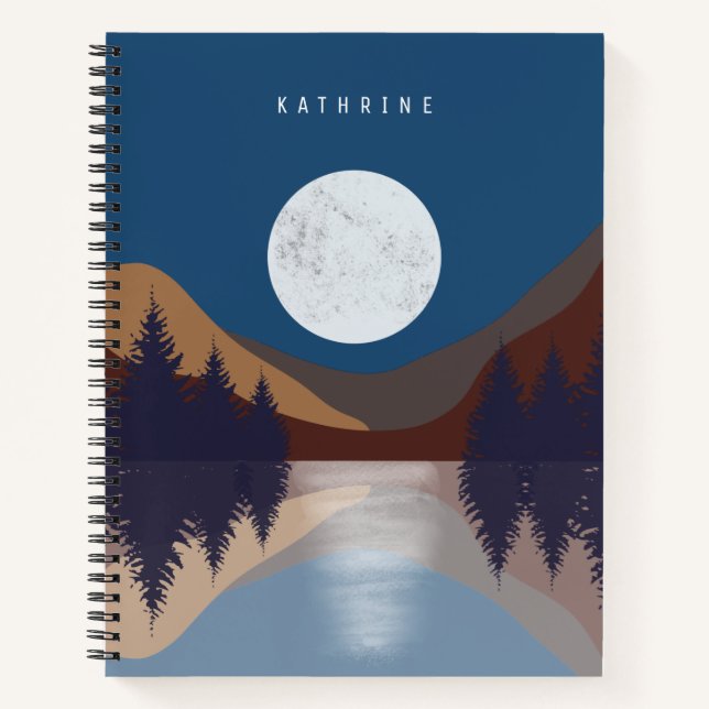 Carnet Réflexion de la lune de la forêt Abstraite rustiqu (Devant)