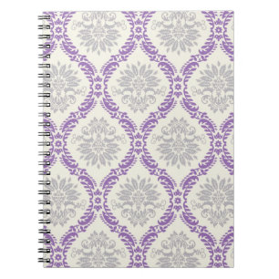 Carnet régal violet gris et crème damassé