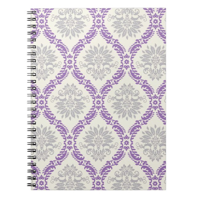 Carnet régal violet gris et crème damassé (Devant)