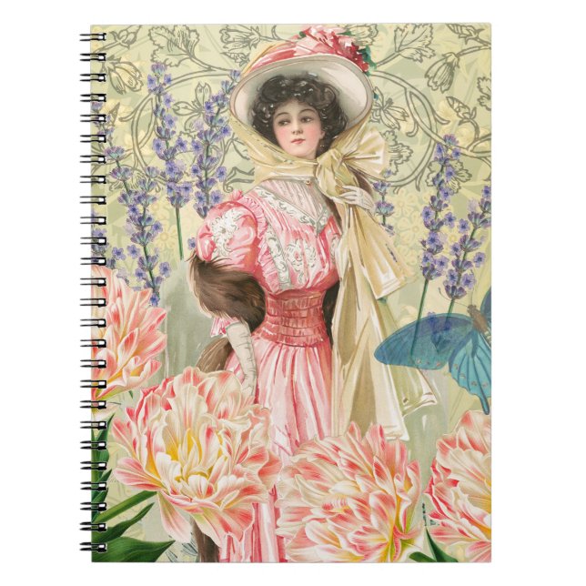 Carnet Regency de femme victorienne rose (Devant)