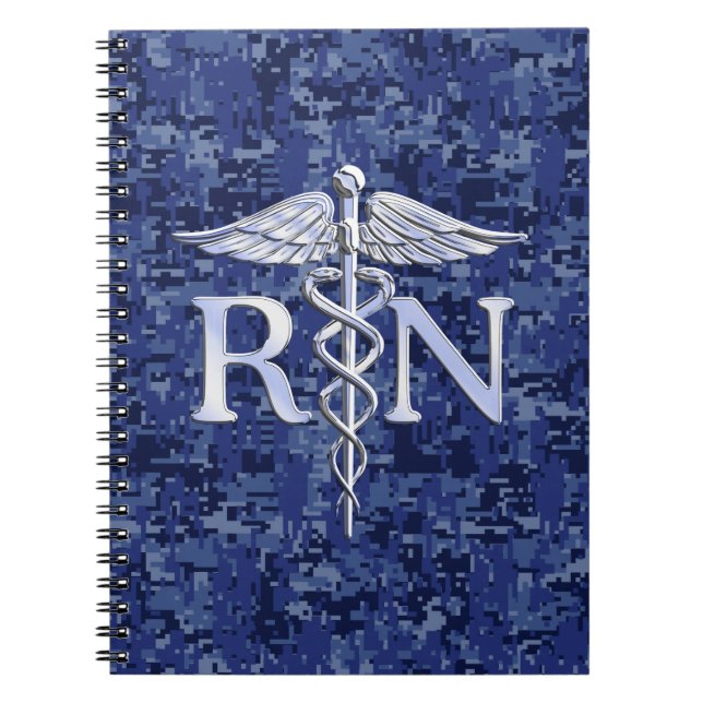 Carnet Registered Nurse RN Silver Caduceus on Navy Camo (Devant)