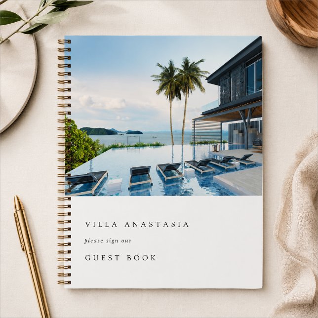 Carnet Registre des invités de location de vacances | Jou (Custom vacation rental guest book with property photo cover for hosts, cabins, villas, and stays.)