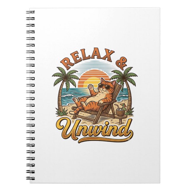 Carnet Relax & Unwind Chat de Plage Design de Gravure Vin (Devant)