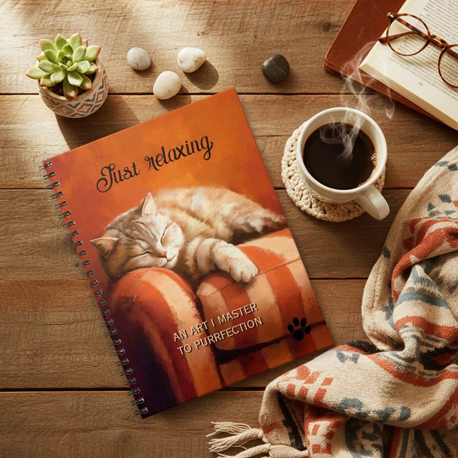 Carnet Relaxing Ginger Cat Notebook (Colorful notebook featuring a loosely painted ginger cat snoozing on a couch)