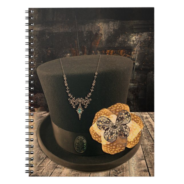 Carnet relié avec chapeau haut de forme Steampunk (Devant)