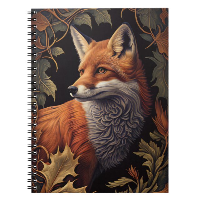 Carnet Renard avec feuilles d'automne | Elégant Art Flora (Devant)