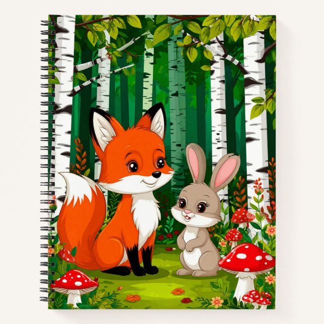 Carnet Renard de dessin animé adorable avec des champigno (Devant)