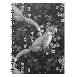 Carnet Renard, fleur et lierre, monochrome, mur argenté
