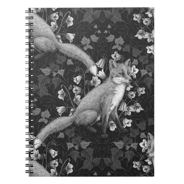 Carnet Renard, fleur et lierre, monochrome, mur argenté (Devant)