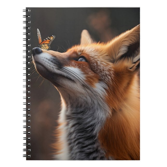 Carnet Renard mou avec papillon assis sur son nez (Devant)