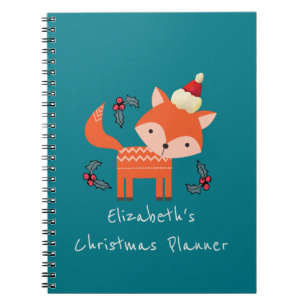 Carnet Renard orange à Santa Hat Plans de Noël Customisés