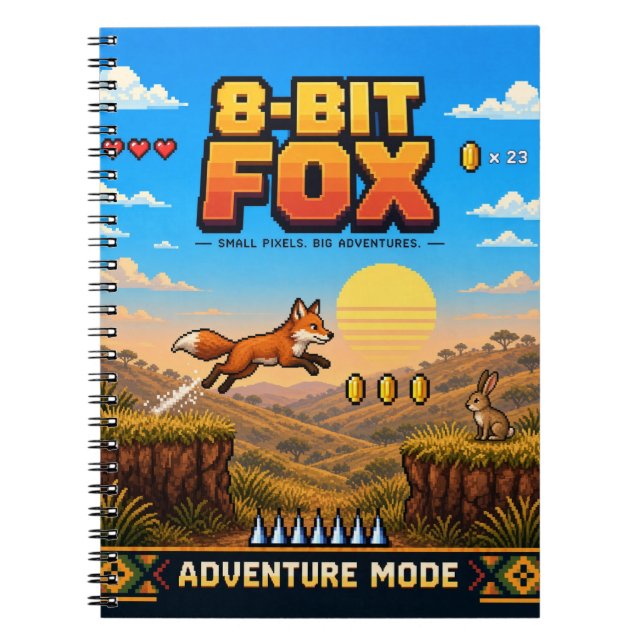 Carnet Renard, Pixel Art Rétro 8 Bits (Devant)