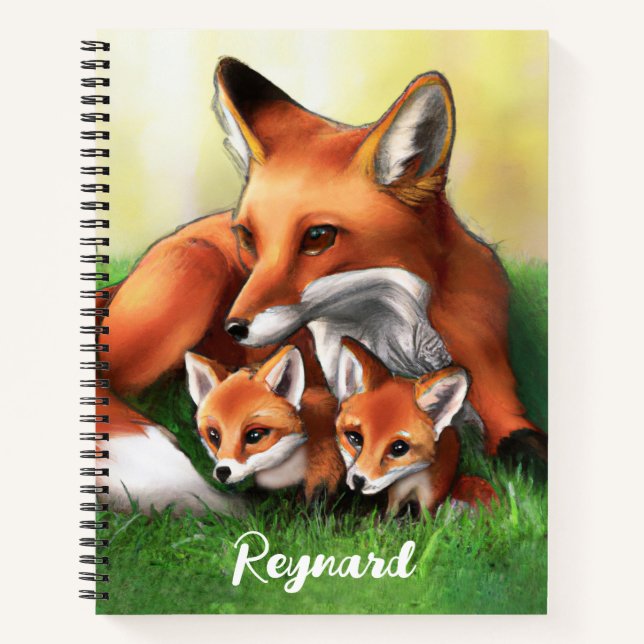 Carnet Renard roux mère et petits dans l'herbe (Devant)