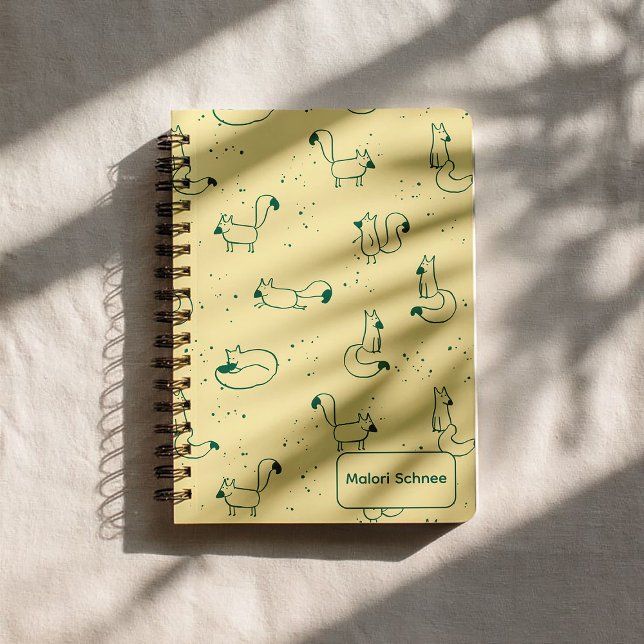 Carnet Renards de fantaisie sarcelle sur fond jaune beurr (Créateur téléchargé)