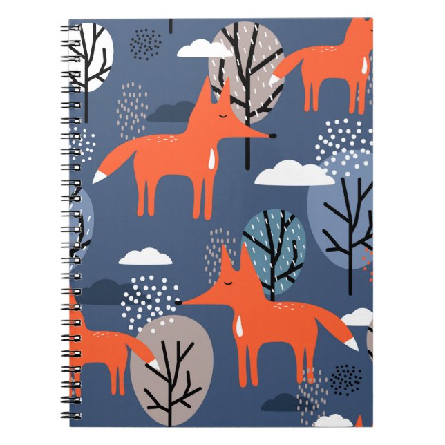 Carnet Renards et arbres, fond dessiné à la main. Mer col (Devant)