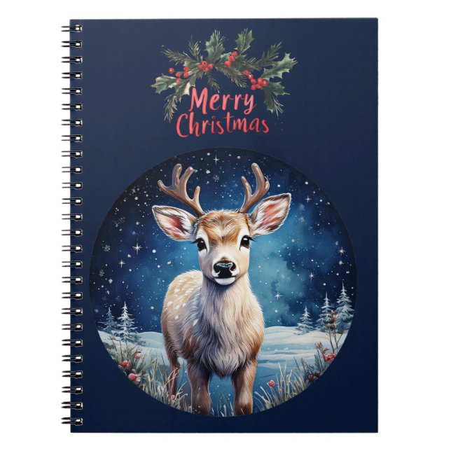 Carnet Renne avec couronne de Noël joyeux (Devant)
