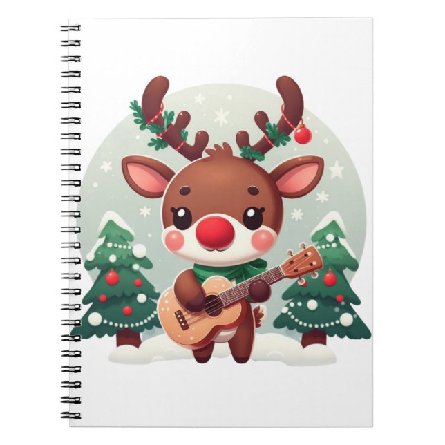 Carnet Rennes fantaisistes mignons avec guitare (Devant)