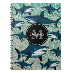 Carnet Requin blanc bleu élégant Monogramme personnalisé 