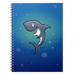 Carnet Requin drôle souriant sur fond bleu