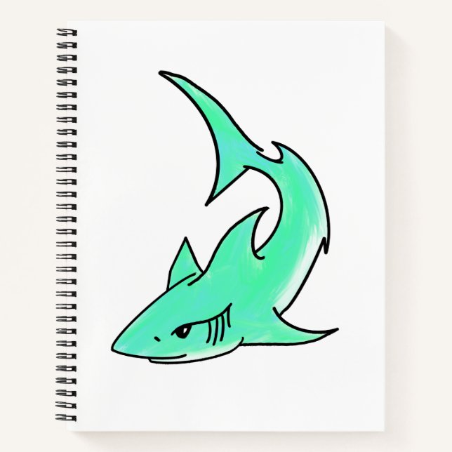 Carnet requin souriant de dessin animé bleu vert océan an (Devant)