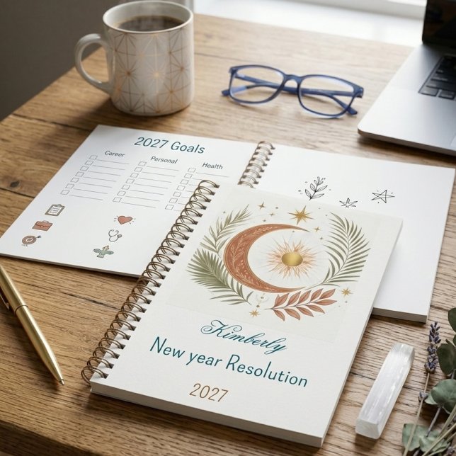 Carnet Résolution de Nouvel An 2027 Soleil Lune Boho Pers (Créateur téléchargé)
