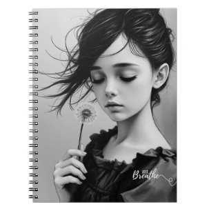 Carnet "Respirez simplement" Fille du Pissenlit Noir et B