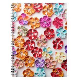 Carnet Ressort tissu cousu artisanal Fleurs Multicolor