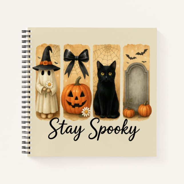 Carnet "Restez Éffrayant" Halloween Brosse Stroke Chat (Devant)